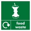 Food waste recycling sign. Green background with white text and symbol