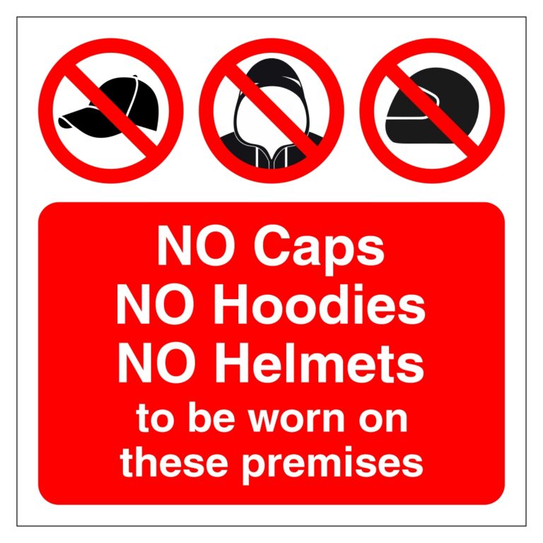 No Caps No Hoodies Sign - Aston Safety Signs