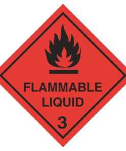 flammable liquid 3 hazard sign. 100mm x 100mm self adhesive vinyl sticker. red background with black text, number and symbol