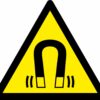 Magnetic field symbol warning sign. self adhesive 90mm x 80mm. yellow background with black symbol