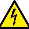 Electrical warning symbol safety triangle sign. 90mm x 80mm self adhesive vinyl. yellow background with black symbol