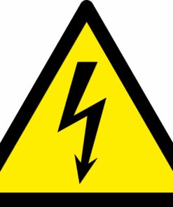 Electrical warning symbol safety triangle sign. 90mm x 80mm self adhesive vinyl. yellow background with black symbol
