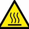 warning hot surface warning symbol safety triangle sign. 90mm x 80mm self adhesive vinyl. yellow background with black symbol