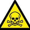 toxic triangle warning symbol sign. 80mm x 90mm self adhesive. yellow background with black symbol