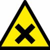 Harmful health warning symbol safety triangle sign. 90mm x 80mm. yellow background with black symbol