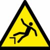 Drop/fall warning symbol triangle safety sign. 90mm x 80mm self adhesive. yellow background with black symbol