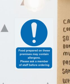 Food Prepared On These Premises May Contain Allergens - 150mm x 200mm Sign