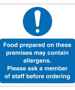 Food Prepared On These Premises May Contain Allergens Sign