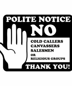 Polite Notice No Cold Callers, Canvassers, Salesmen - Self Adhesive Sign