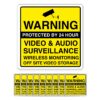 Warning Video and Audio Surveillance 24 Hour CCTV Signs - Pack Of 10 - Self adhesive labels