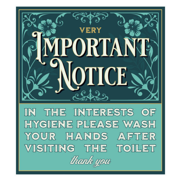 please wash your hands after visiting the toilet sign. Blue backgound, white text. 80mm x 90mm