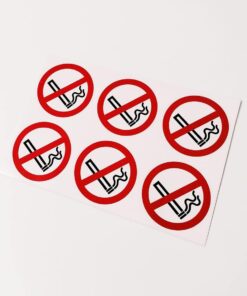 no smoking reverse printed self adhesive vinyl stickers. 75mm diameter, pack of 6. with symbol