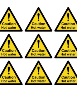 Caution Hot Water - Warning Triangle Symbols (Pack of 9) - Self adhesive