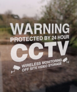 Warning Protected By 24 Hour CCTV - Wireless Monitoring - Off Site Video Storage - Reverse printed self adhesive label