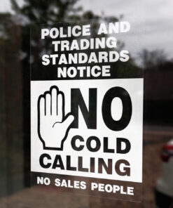 Police and Trading Standards Notice. No cold calling - Reverse printed self adhesive label