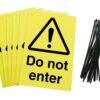 Do not enter signs pre-drilled holes with 24 cable ties. yellow background with black text and symbol