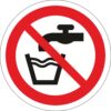 not drinking water safety sign. 90mm diameter circle, self adhesive, red, black, white with symbol