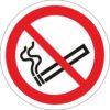 No smoking safety sign. 100mm diameter circle. self adhesive red and black symbol