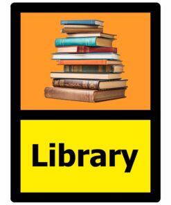 Library dementia self adhesive sign, 150mm x 200mm, orange and yellow with black text