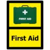 First Aid dementia sign, self adhesive vinyl, 150mm x 200mm, yellow background, black text with first aid box image