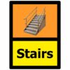 stairs dementia sign, self adhesive vinyl, 150mm x 200mm, orange, yellow background, black text with image
