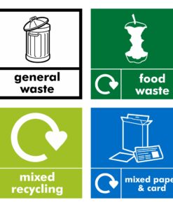 Pack of 4 Recycling Signs - General, Food, Mixed Recycling, Mixed Paper & Card