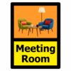 meeting room dementia friendly sign orange and yellow background with black text